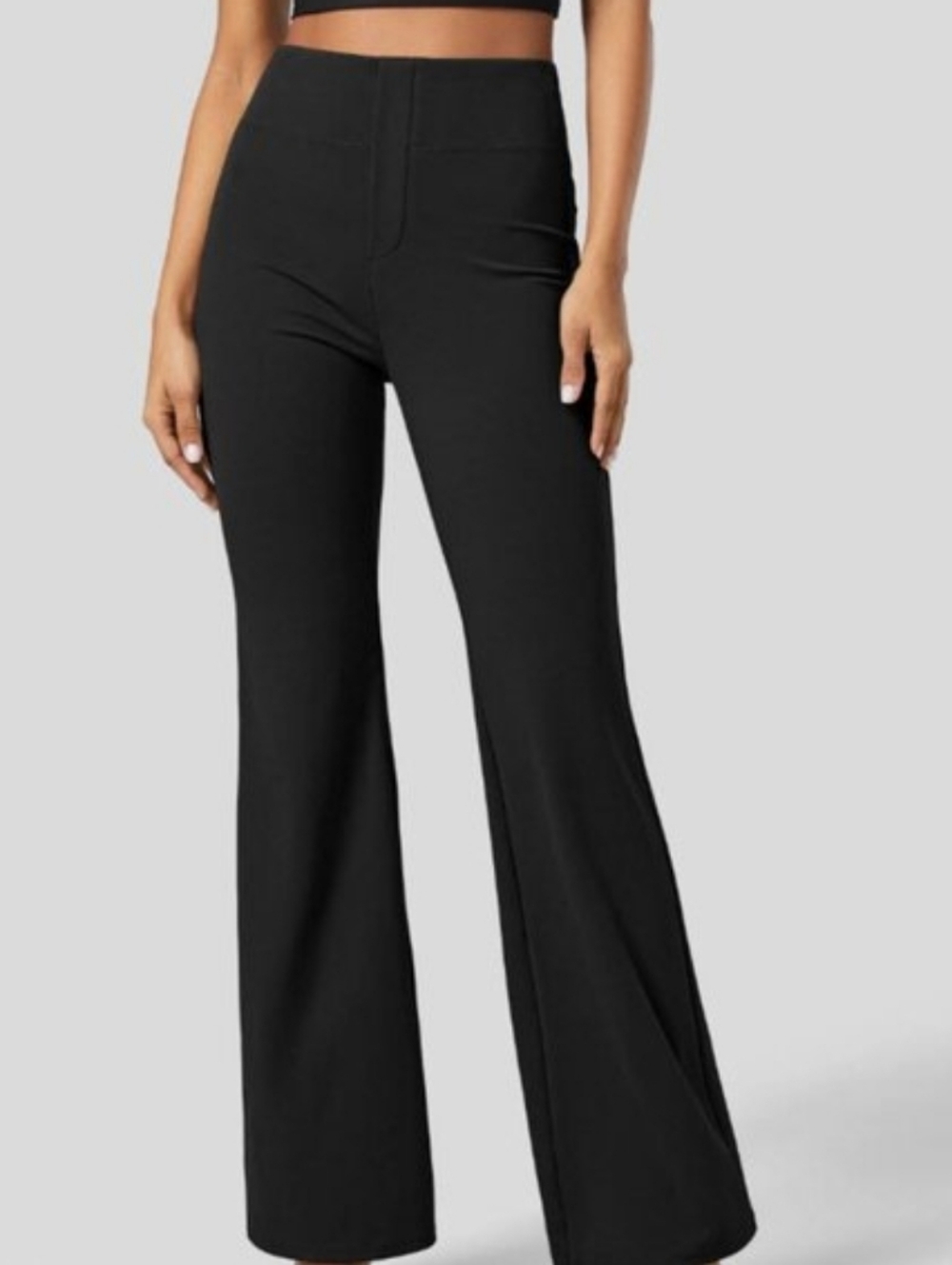 Halara Black Flex High Rise Back Side Pockets Slight Flare Size Large